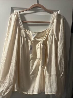 GAP Cream Long-Sleeve Tie-Front Top